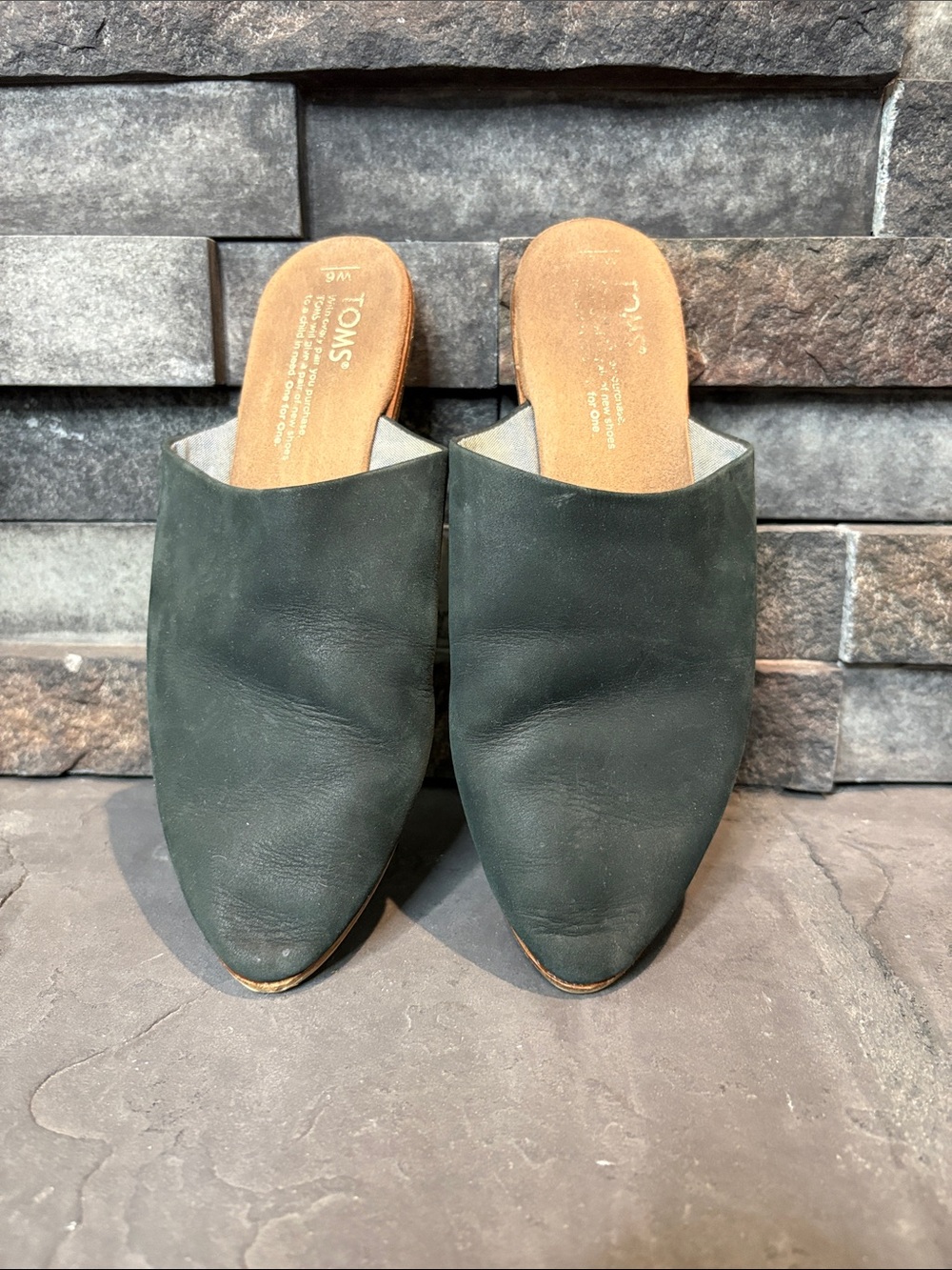 Toms Black Leather Slide Mules